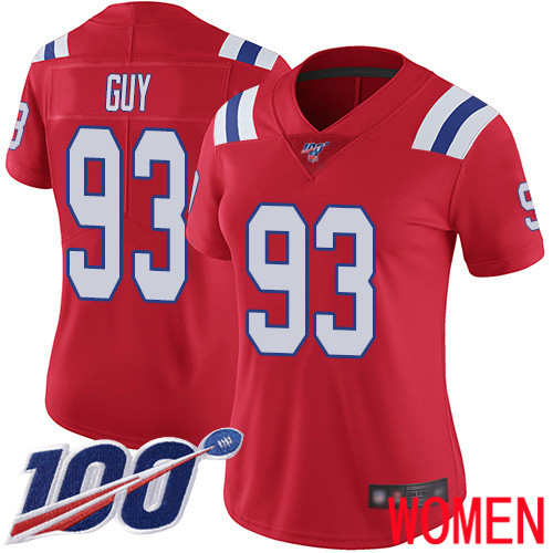 New England Patriots Football 93 100th Season Limited Red Women Lawrence Guy Alternate NFL Jersey
